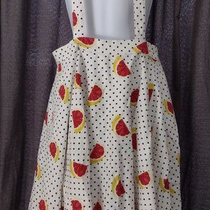 Collectif Modcloth grapefruit print skirt straps suspenders super cute!  sz L